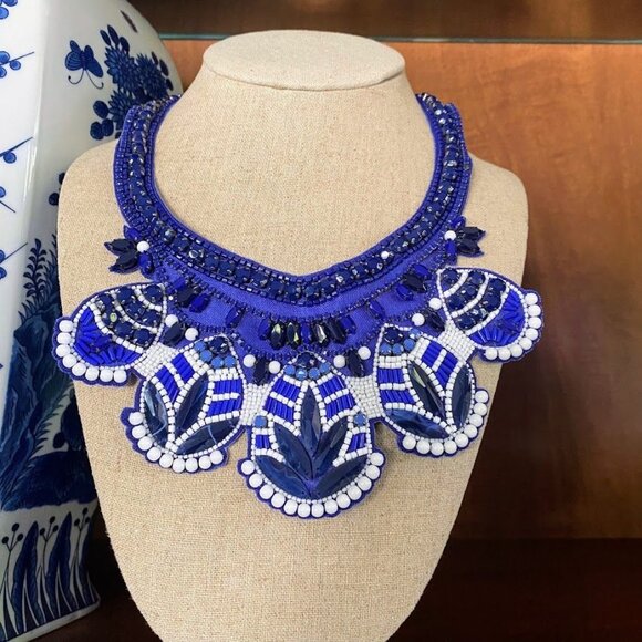 💜 Stella & Dot RARE Production Sample Statement Necklace Royal Blue - Picture 1 of 4